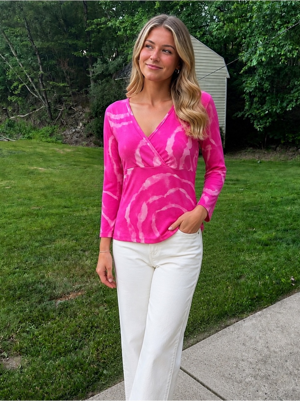 Women’s Pink Tie-Dye Wrap Front Top